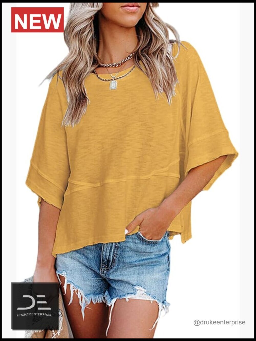 Womens Casual Crewneck Batwing Half Sleeve Loose Fit Cotton Blend Tee